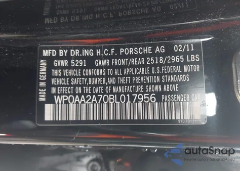 2011 Porsche Panamera 4 из США, поврежденный, VIN WP0AA2A70BL017956